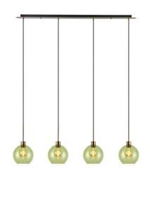 DK1225  Lori Linear Pendant, 4 Light Adjustable E27, Antique Gold/Green Open Mouth Round Globe Shades